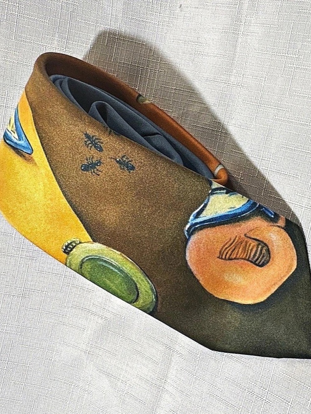 Ralph Marlin Time Warp Salvador Dali Melting Clocks Abstract Tie Brown & Blue